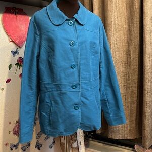 Vintage 1990’s L.L. Bean, long sleeve solid teal collared pea coat. Size M Reg.
